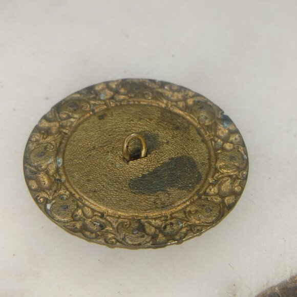 Antique Victorian Brass & Steel Button With Floral Design & Black Rhinestones - Picture 4 of 8